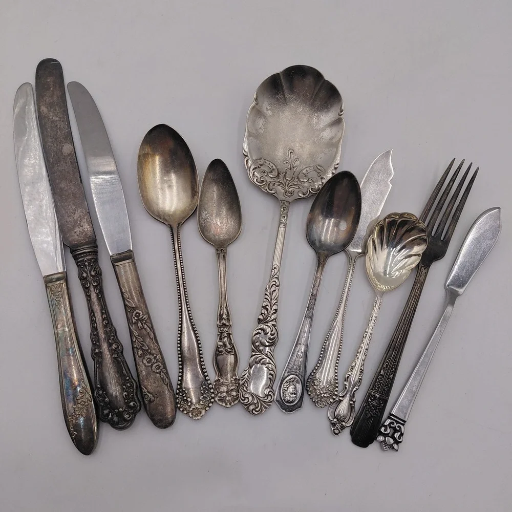 Vtg Flatware Mixed Lot 11 Ornate Fancy Patterns Silverware Jewelry Art Geometric
